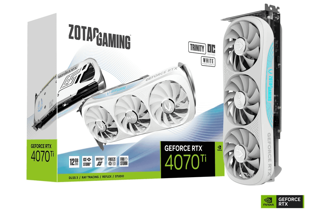 ZOTAC ZOTAC GAMING GeForce RTX 4070 Ti Trinity OC Graphics Card, 12GB GDDR6X 192-bit Memory, 2625 MHz Boost Clock, 21 Gbps Memory Clock, PCI E 4.0 x16, 3x DP 1.4a, 1x HDMI, White | ZT-D40710Q-10P - thumbnail 4