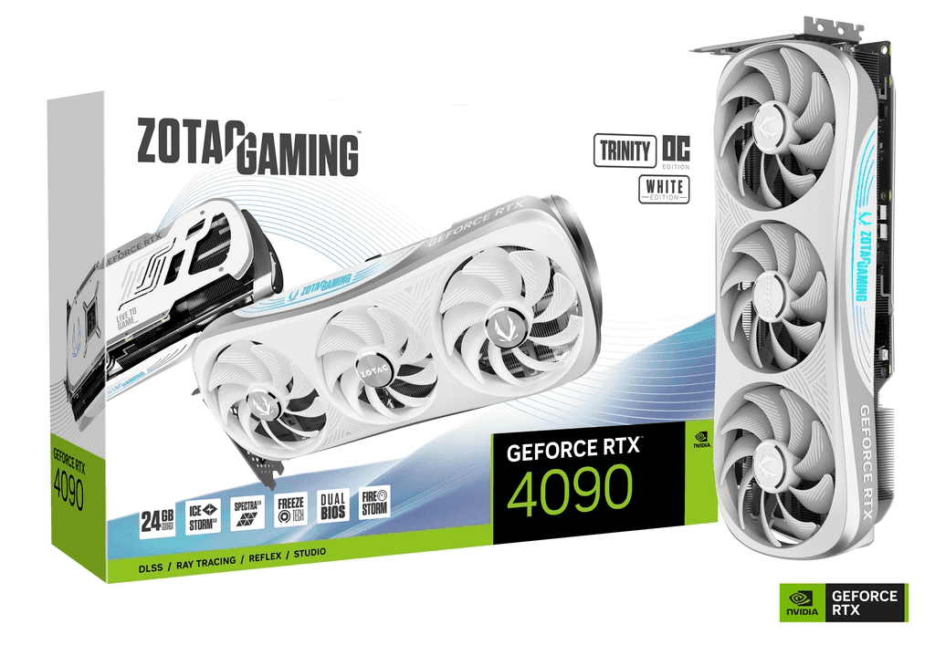 ZOTAC ZOTAC Gaming GeForce RTX 4090 Trinity OC Graphic Card, 24GB GDDR6X 384-bit Memory, 2535 MHz Boost Clock, 16384 CUDA Cores, 21 Gbps Memory Speed, PCI 4.0x16, Open GL 4.6, 3xDP/1xHDMI | ZT-D40900Q-10P - thumbnail 1