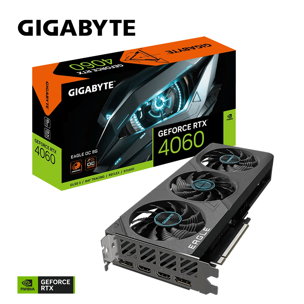 GIGABYTE GeForce RTX 4060 EAGLE OC Graphics Card, 8GB GDDR6 128 bit Memory, 2505 MHz Core Clock, 3072 CUDA Cores, 17Gbps Memory Clock, PCI-E 4.0, DP 1.4a *2 HDMI 2.1a *2 | GV-N4060EAGLE OC-8GD thumbnail 2