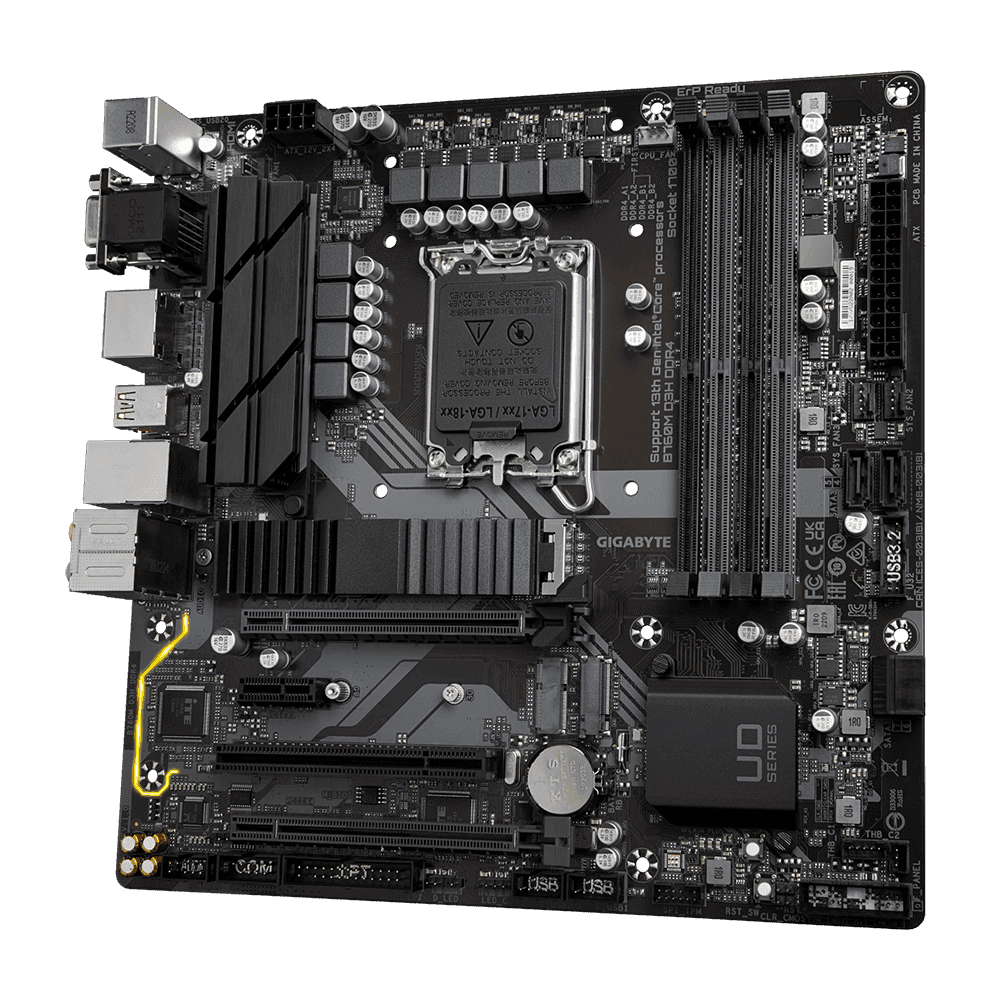 Gigabyte B760M D3H DDR4 LGA1700 Micro ATX Motherboard, Intel B760, 4x DDR4 DIMM, 128GB Max Memory, Intel 2.5GbE LAN, 1x PCI Exp 4.0x16, 1x D-Sub, 1x HDMI, 1x DP, 1x USB Type-C/3.2 | B760M-D3H-DDR4 thumbnail 2