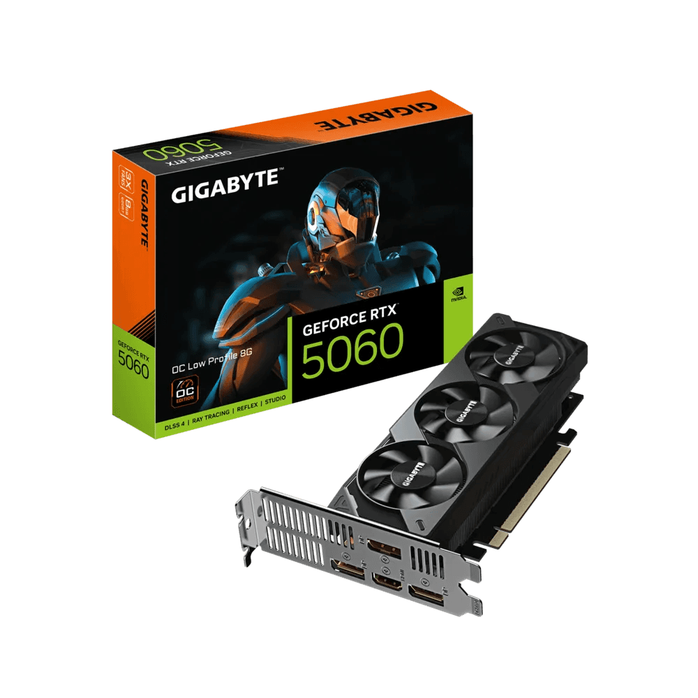 Gigabyte GeForce RTX 5060 OC Low Profile 8GB PCI-Express Graphics Card, Boost Clock: 2512MHz, Memory 8GB 28000MHz GDDR7, Cuda Cores: 3840, VR Ready, PhysX/CUDA Enabled, NVIDIA Blackwell 2.0, 4nm Process, Real-Time Ray Tracing, DLSS 4. thumbnail 2
