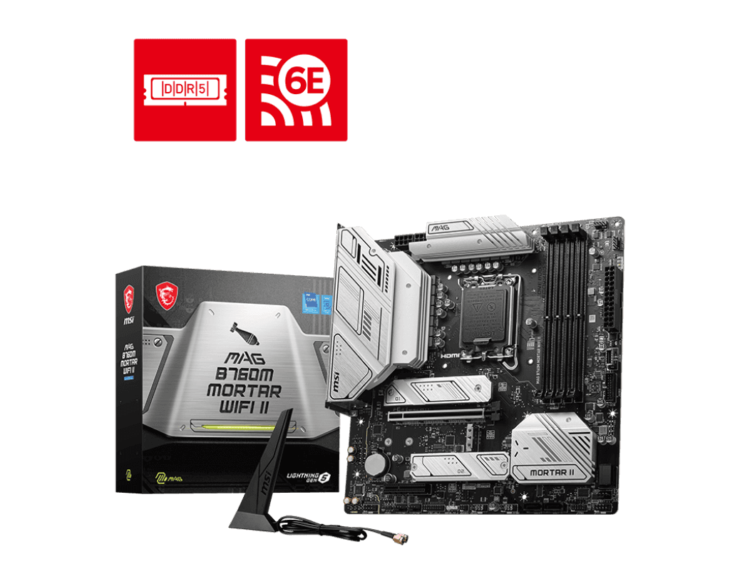  MSI MAG B760M MORTAR WIFI II LGA1700 mATX Motherboard, Intel B760 Chipset, 4x DDR5 /192GB Max Memory, 2x PCI-E x16, Wi-Fi 6E / 2.5Gbps LAN / BT V5.3, HDMI / DP1.4, USB 3.2 Type-C / A | 911-7E13-001 thumbnail 3