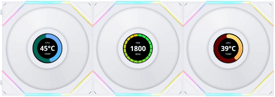 Lian Li UNI FAN TL LCD 120mm 3x ARGB Case Fan, 1.6??? LCD Screen with 400??400 resolution, L-Connect 3, FDB bearing, White |12RTLLCD3W thumbnail 2