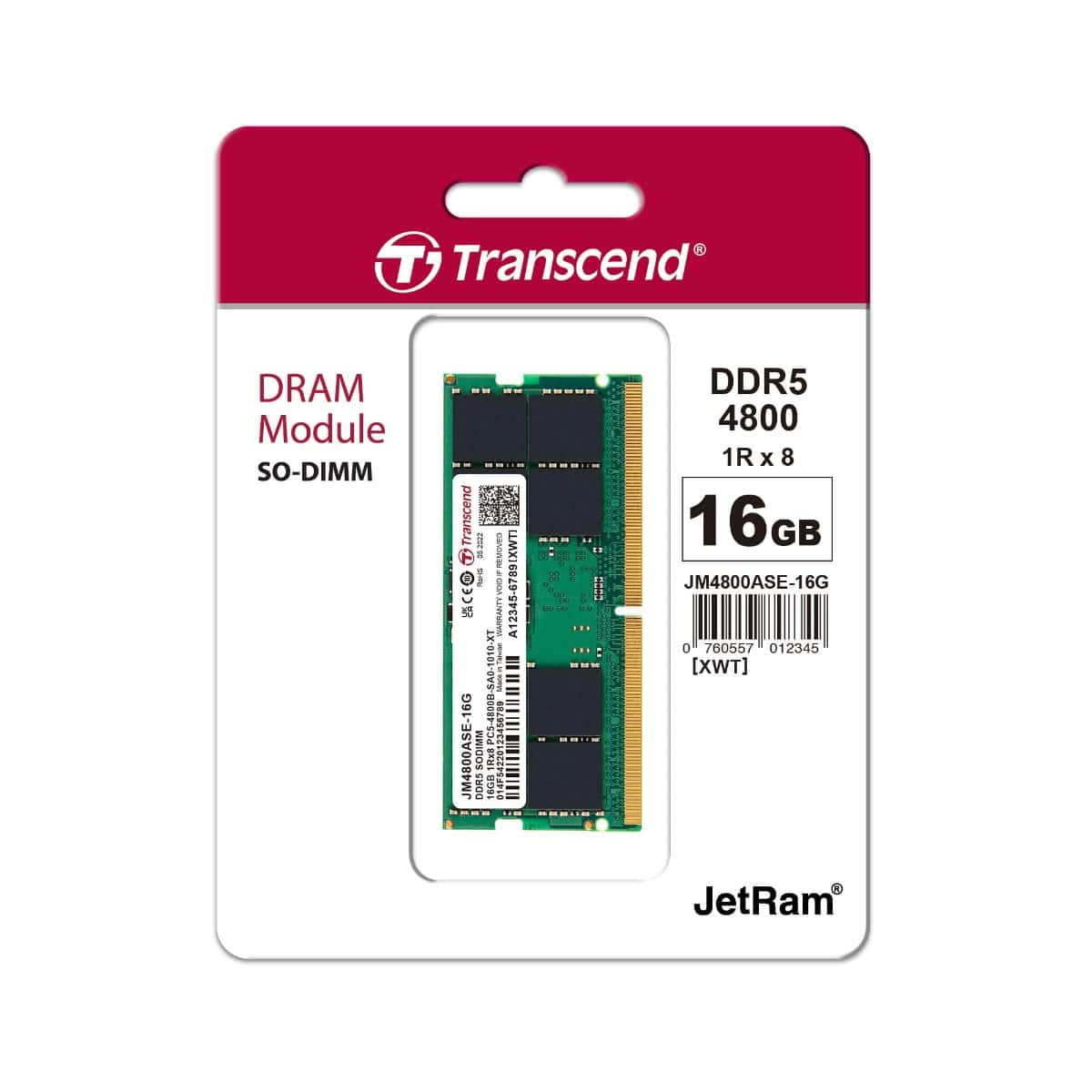 Transcend DDR5-4800 Unbuffered SO-DIMM Laptop Memory, CL40, 262 pin | JM4800ASE-16G thumbnail 3