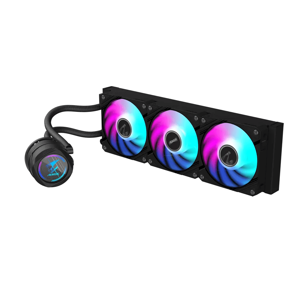 GIGABYTE AORUS WATERFORCE II 360, AIO Liquid Cooler With ARGB Fans, 360mm, Rotatable Water Block, Intel 115x,1200,1700 AMD AM5, AM4, Black | AORUS-WATERFORCE-II-360 thumbnail 2