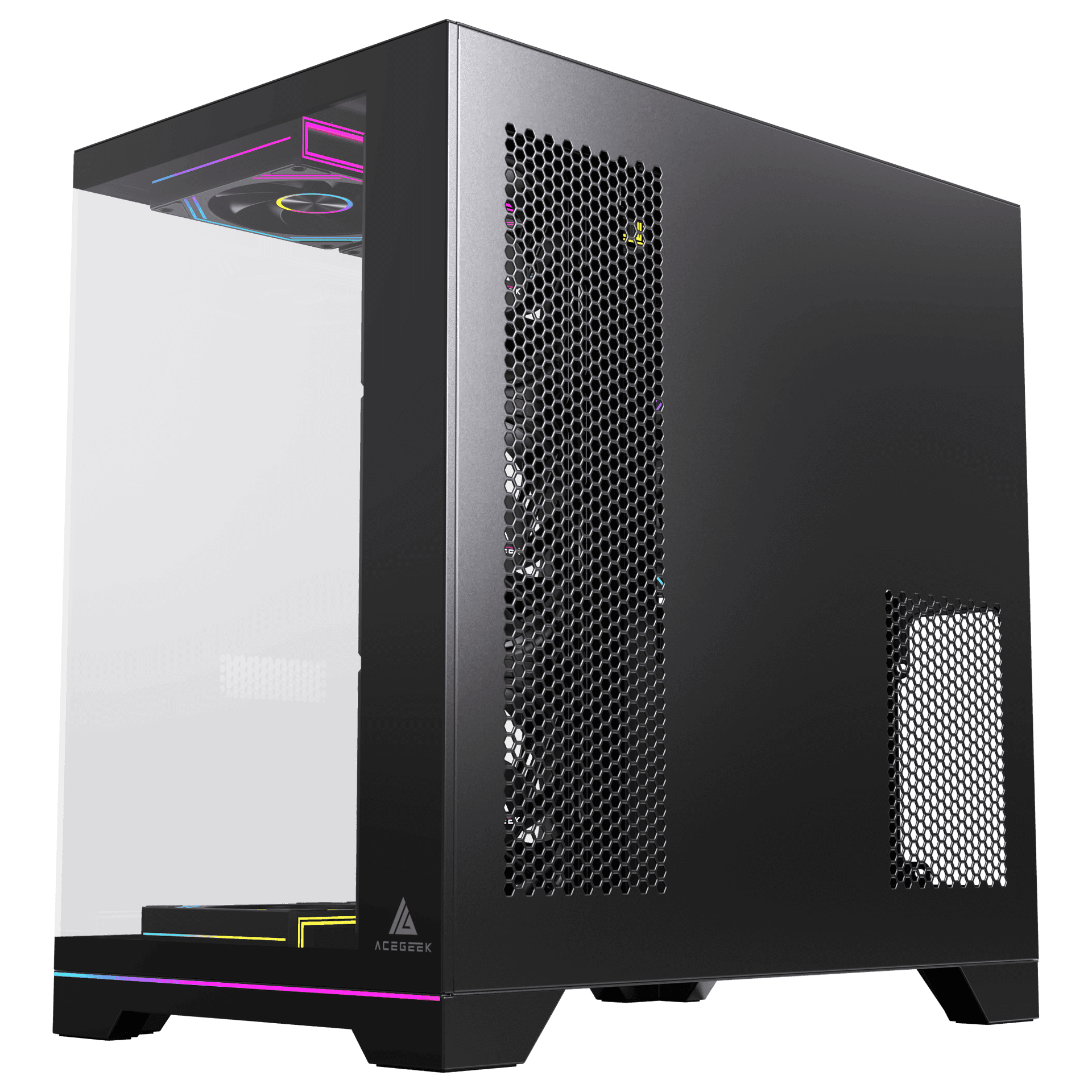 Acegeek Mercury R425X Black RGB Mid Tower Case, 7x Pre-installed RGB Fans, ATX, M-ATX, ITX Motherboard Supports, 360mm Radiator Support, 410mm Max GPU Clearance thumbnail 2