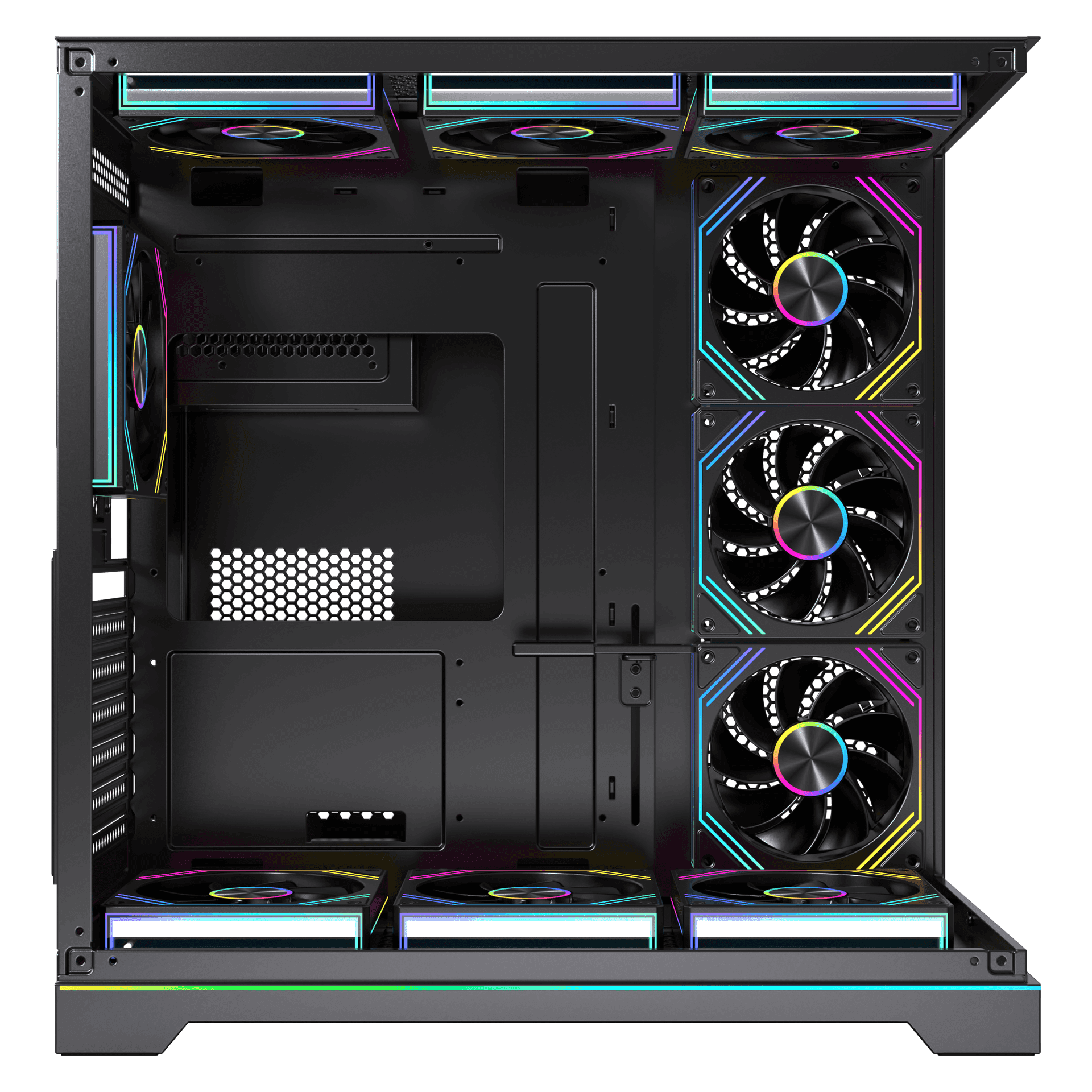 Acegeek Mercury R425X Black RGB Mid Tower Case, 7x Pre-installed RGB Fans, ATX, M-ATX, ITX Motherboard Supports, 360mm Radiator Support, 410mm Max GPU Clearance thumbnail 3