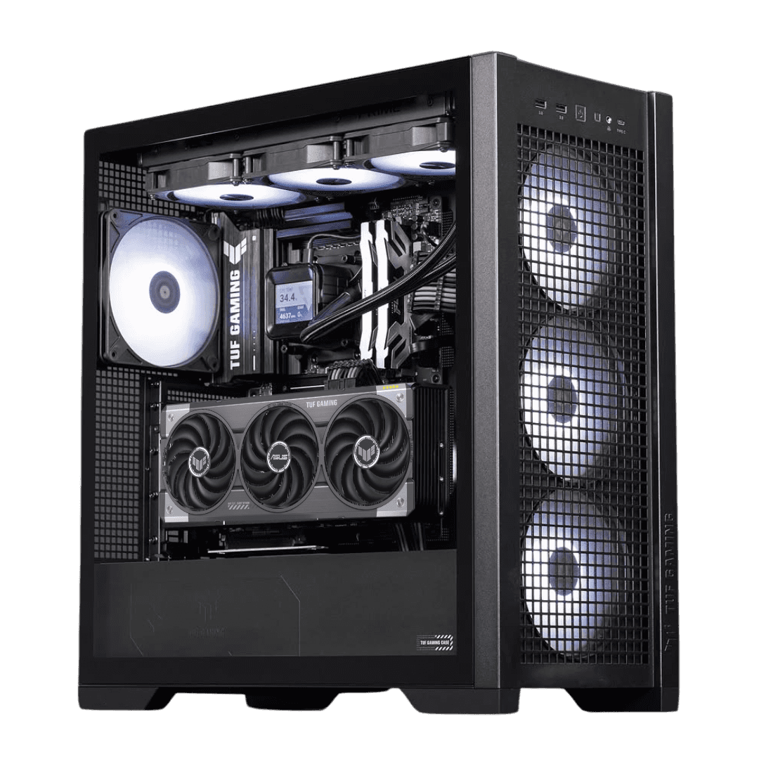 ASUS Powered Gaming & Rendering PC, AMD Ryzen 7 9800X3D, TUF GAMING 5070 Ti OC 16GB, 64GB (2x32GB) DDR5 6000MHz, 990 Pro 2TB NVMe, AIO Cooler, 850W thumbnail 1