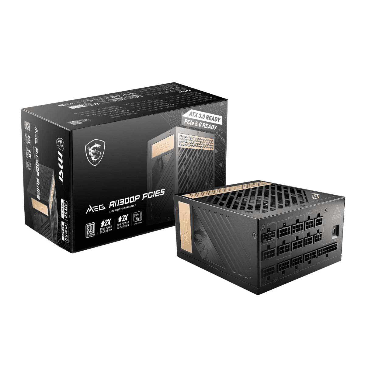 MSI MEG Ai1300P PCIE5 1300W Power Supply (PSU), ATX 3.1 PCIe 5.1, Native 16-Pin, 80 PLUS Platinum | 306-7ZP4A18-CE0 thumbnail 6