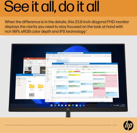 HP E24 G5 Monitor, 23.8" FHD IPS Display, 75Hz Refresh Rate, 5ms (GtG with Overdrive) Response Time, 3-Sided Borderless Bezel, VESA Mounting, 4x USB3.2, USB-B, HDMI & DP, Black | 6N6E9AA thumbnail 7