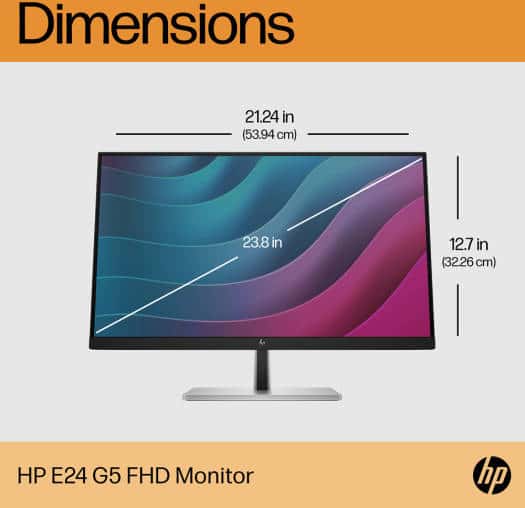 HP E24 G5 Monitor, 23.8" FHD IPS Display, 75Hz Refresh Rate, 5ms (GtG with Overdrive) Response Time, 3-Sided Borderless Bezel, VESA Mounting, 4x USB3.2, USB-B, HDMI & DP, Black | 6N6E9AA thumbnail 1