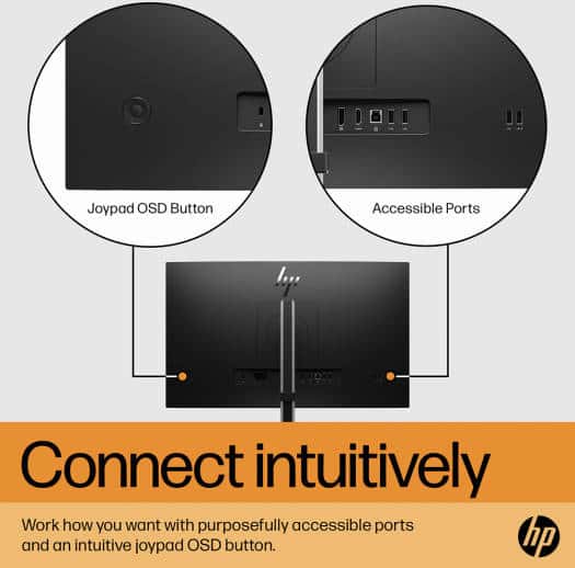 HP E24 G5 Monitor, 23.8" FHD IPS Display, 75Hz Refresh Rate, 5ms (GtG with Overdrive) Response Time, 3-Sided Borderless Bezel, VESA Mounting, 4x USB3.2, USB-B, HDMI & DP, Black | 6N6E9AA thumbnail 8