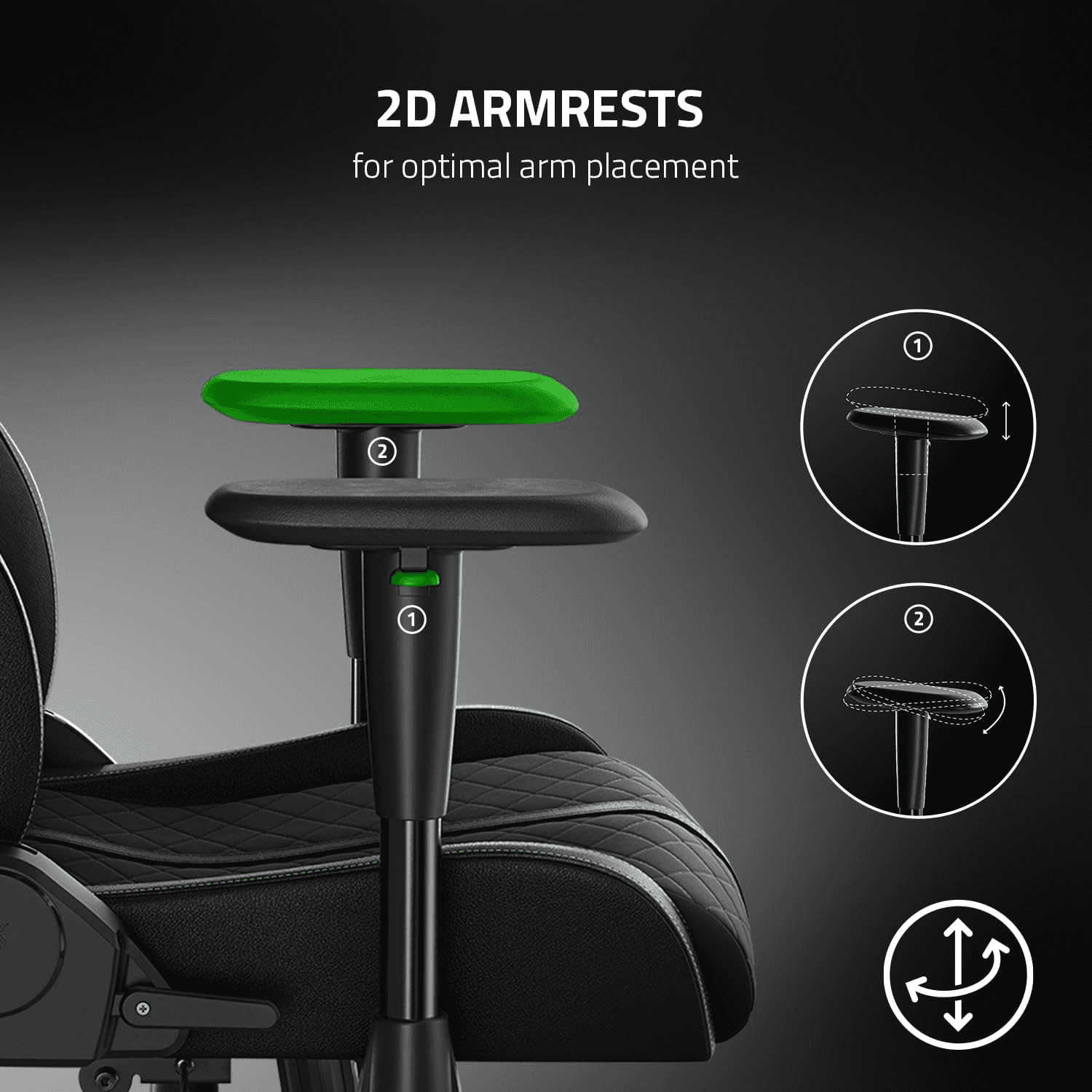 Razer Enki X Essential Leather Gaming Chair, 2D Armrests, Built-In Lumbar Arch, Optimized Cushion Density, Adjustable 152° Recline, 60mm PU Coated Casters, Black & Green | RZ38-03880100-R3G1RZ38-03880100-R3G1 thumbnail 3