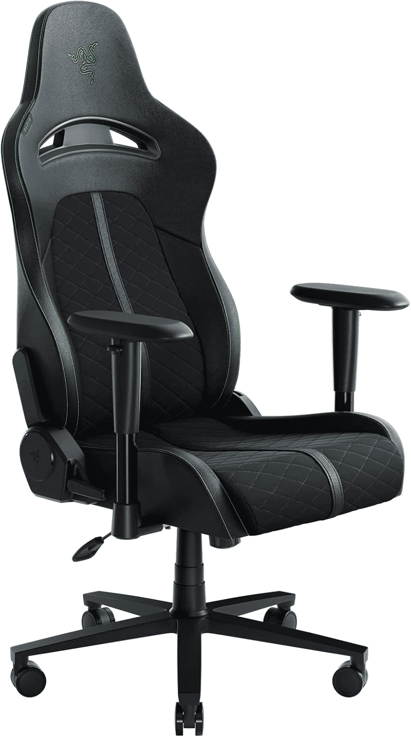 Razer Enki X Essential Leather Gaming Chair, 2D Armrests, Built-In Lumbar Arch, Optimized Cushion Density, Adjustable 152° Recline, 60mm PU Coated Casters, Black & Green | RZ38-03880100-R3G1RZ38-03880100-R3G1 thumbnail 1