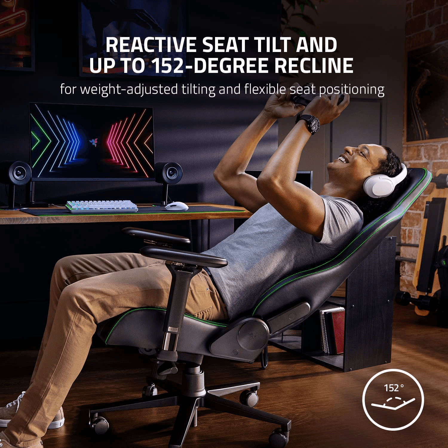 Razer Enki Black Gaming Chair, Designed For All-Day Comfort, Built-in Lumbar Arch, Optimized Cushion Density, 4D Armrests, 4 Gas Lift Class Steel Frame, 152 Degrees Back Angle | RZ38-03720300-R3G1 thumbnail 4