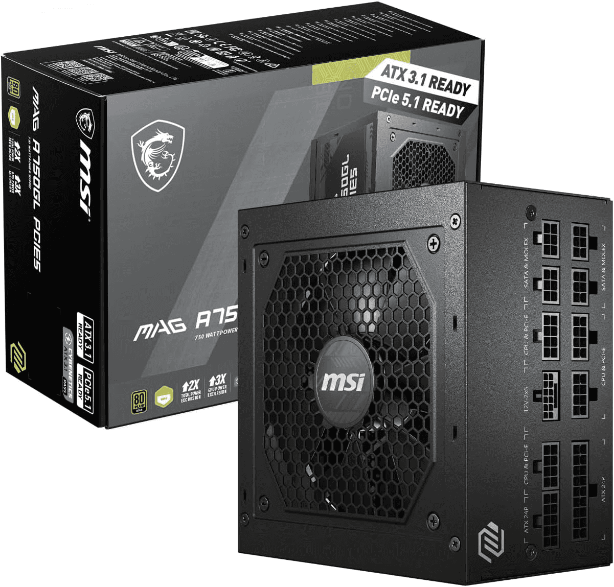 MSI MAG 750W Power Supply 80 Plus Gold - -Native 16 pin Connector Design - -Full Modular Design - 7 Year Warranty -Industrial Level Protection with OVP,OCP,OPP,OTP, SCP, UVP [MAG A750GL PCIE5] thumbnail 1