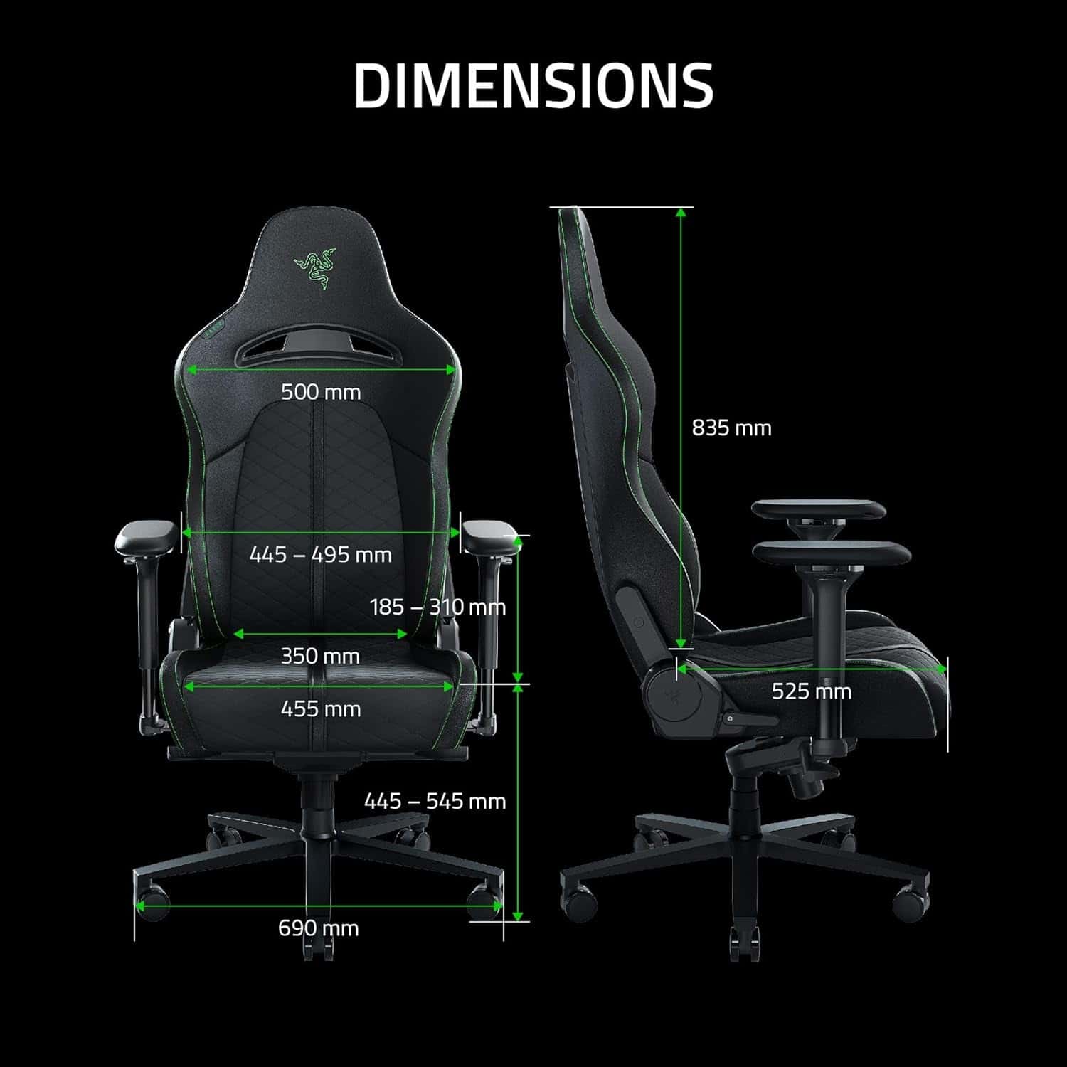 Razer Enki Gaming Chair: All-Day Gaming Comfort - Built-in Lumbar Arch - Optimized Cushion Density - Dual-Textured, Eco-Friendly Synthetic Leather - Reactive Seat Tilt & 152-Degree Recline - Green | RZ38-03720100-R3G1 thumbnail 7