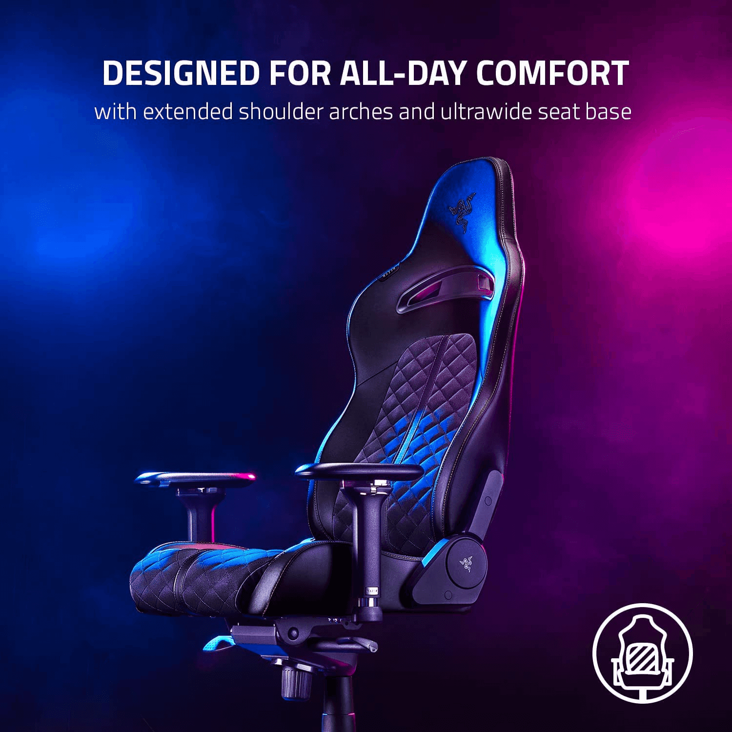 Razer Enki Black Gaming Chair, Designed For All-Day Comfort, Built-in Lumbar Arch, Optimized Cushion Density, 4D Armrests, 4 Gas Lift Class Steel Frame, 152 Degrees Back Angle | RZ38-03720300-R3G1 thumbnail 2