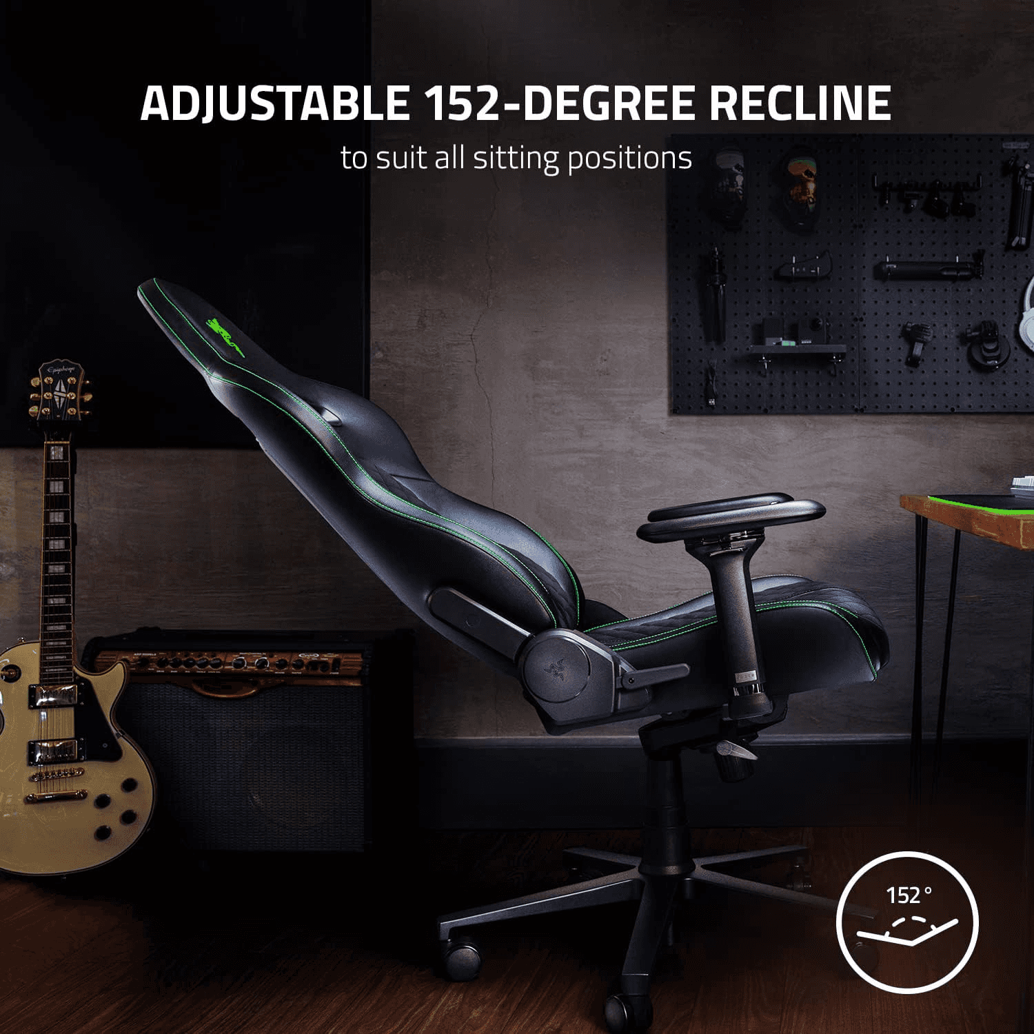 Razer Enki X Essential Leather Gaming Chair, 2D Armrests, Built-In Lumbar Arch, Optimized Cushion Density, Adjustable 152° Recline, 60mm PU Coated Casters, Black & Green | RZ38-03880100-R3G1RZ38-03880100-R3G1 thumbnail 7