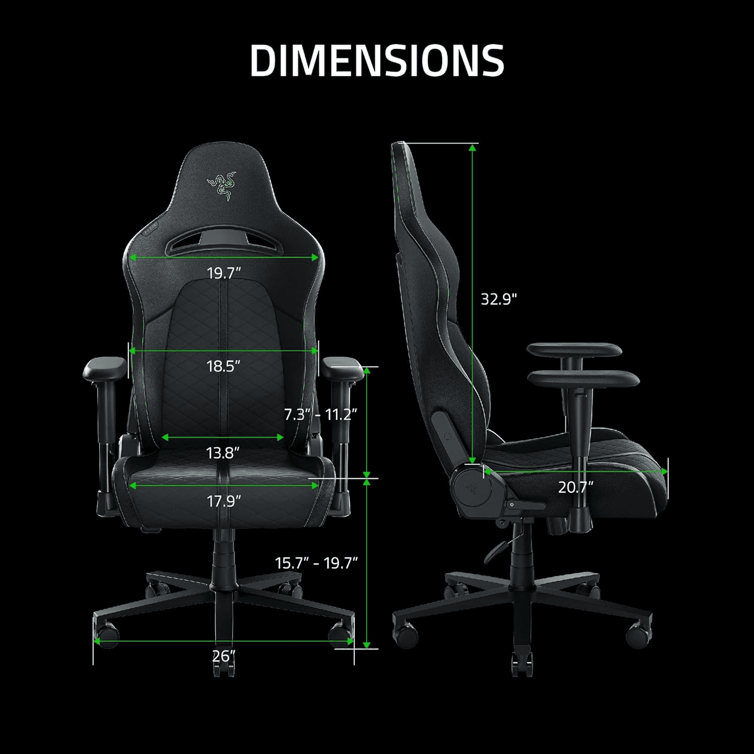 Razer Enki X Essential Leather Gaming Chair, 2D Armrests, Built-In Lumbar Arch, Optimized Cushion Density, Adjustable 152° Recline, 60mm PU Coated Casters, Black & Green | RZ38-03880100-R3G1RZ38-03880100-R3G1 thumbnail 4
