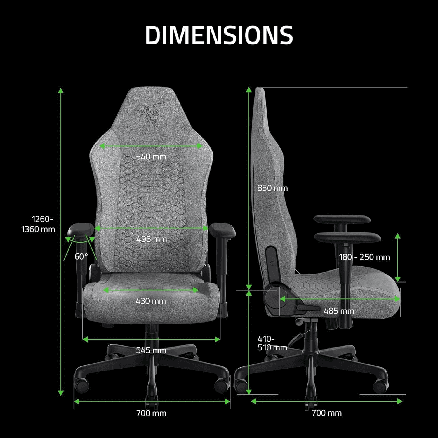 Razer Iskur V2 X Ergonomic Gaming Chair: Built-in Lumbar Support, Widened Seat, High Density Foam Cushions, Adjustable 152 Degree Recline, 2D Armrests, Plush Fabric Finish - Light Gray Edition | RZ38-05310200-R3G1 thumbnail 4