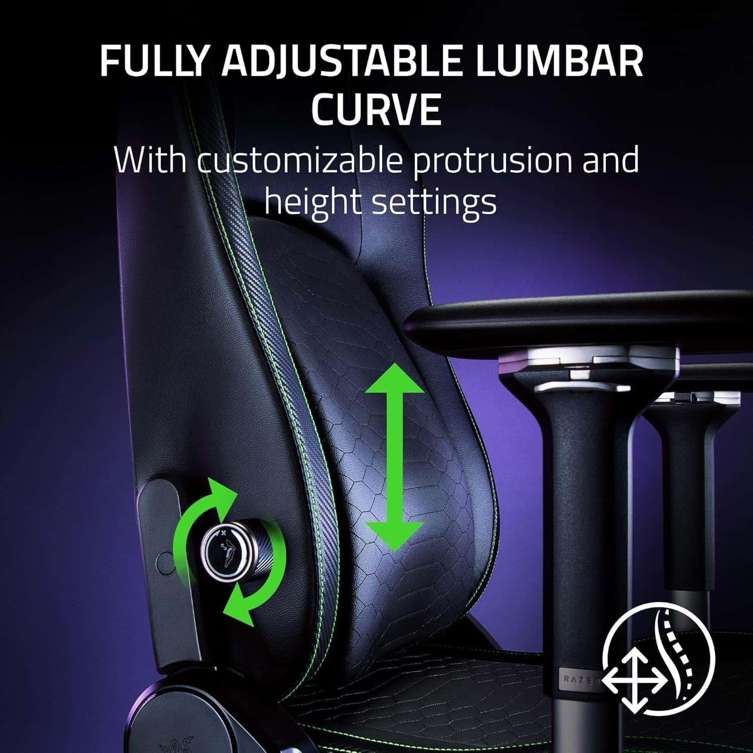 Razer Iskur V2 Gaming Chair, Adaptive Lumbar Support, Adjustable Lumbar Curve, High Density Foam Cushions, Reactive Seat Tilt &152-degree Recline, 4D Armrests, Fabric - Dark Gray | RZ38-04900300-R3G1 thumbnail 7