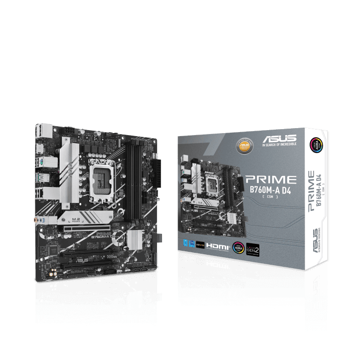ASUS PRIME B760M-A D4-CSM Intel B760 (LGA 1700) mATX motherboard, PCIe 4.0, two M.2 slots, Realtek 2.5Gb Ethernet, DisplayPort, Dual HDMI, SATA 6 Gbps, rear USB 3.2 Gen 2, front USB 3.2 Gen 1 Type-C, Aura Sync | 90MB1D00-M0EAYC thumbnail 4