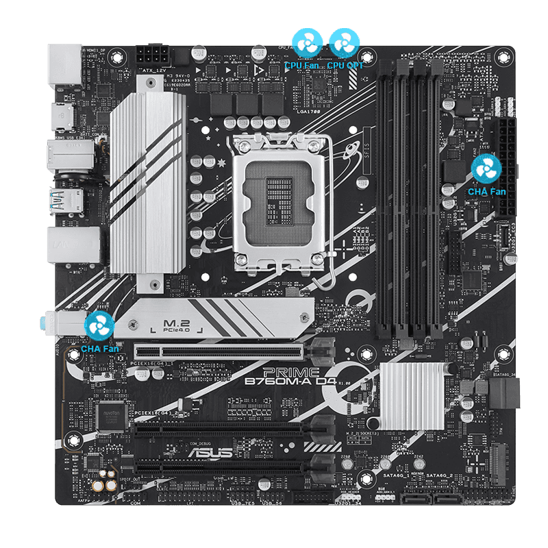 ASUS PRIME B760M-A D4-CSM Intel B760 (LGA 1700) mATX motherboard, PCIe 4.0, two M.2 slots, Realtek 2.5Gb Ethernet, DisplayPort, Dual HDMI, SATA 6 Gbps, rear USB 3.2 Gen 2, front USB 3.2 Gen 1 Type-C, Aura Sync | 90MB1D00-M0EAYC thumbnail 6