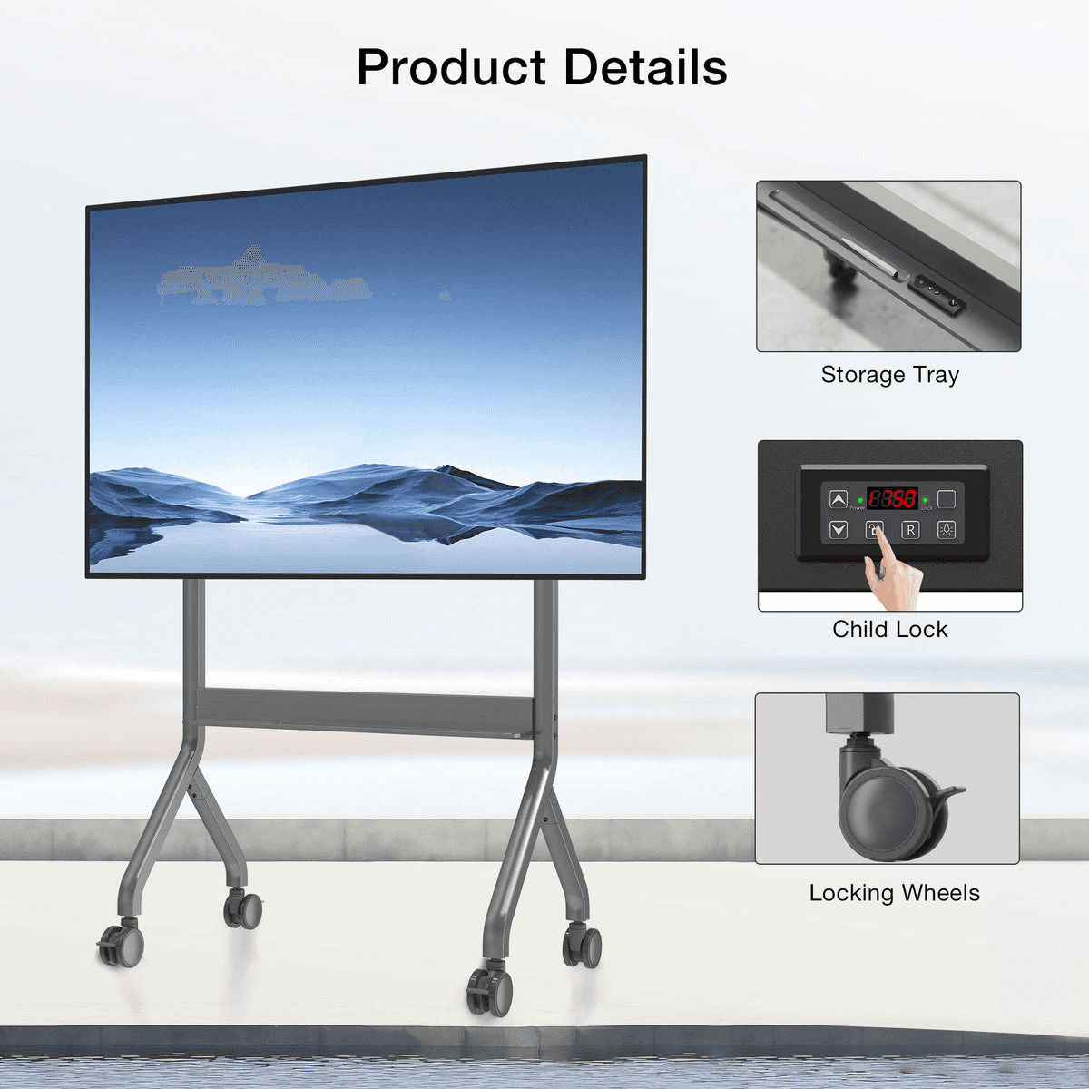 EQ TEX 75-90 Manual Lift Stand for Interactive Displays, 75"-90" Screens, 120kg Load Capacity, Secure Locking System thumbnail 3