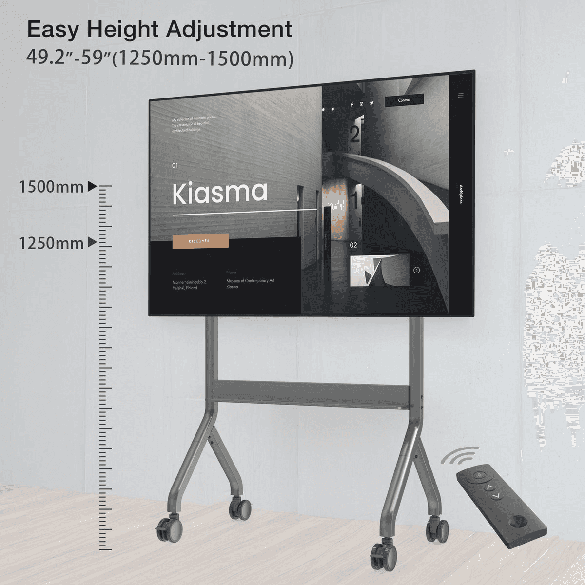 EQ TEX 75-90 Manual Lift Stand for Interactive Displays, 75"-90" Screens, 120kg Load Capacity, Secure Locking System thumbnail 4