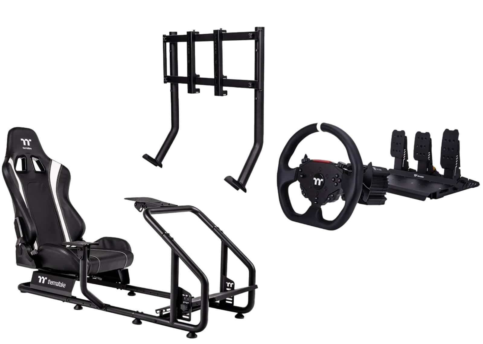 Thermaltake GR300 Professional Racing Simulator Cockpit Bundle | G6 Direct Drive Wheel | Single Monitor Stand | Black Steel thumbnail 1