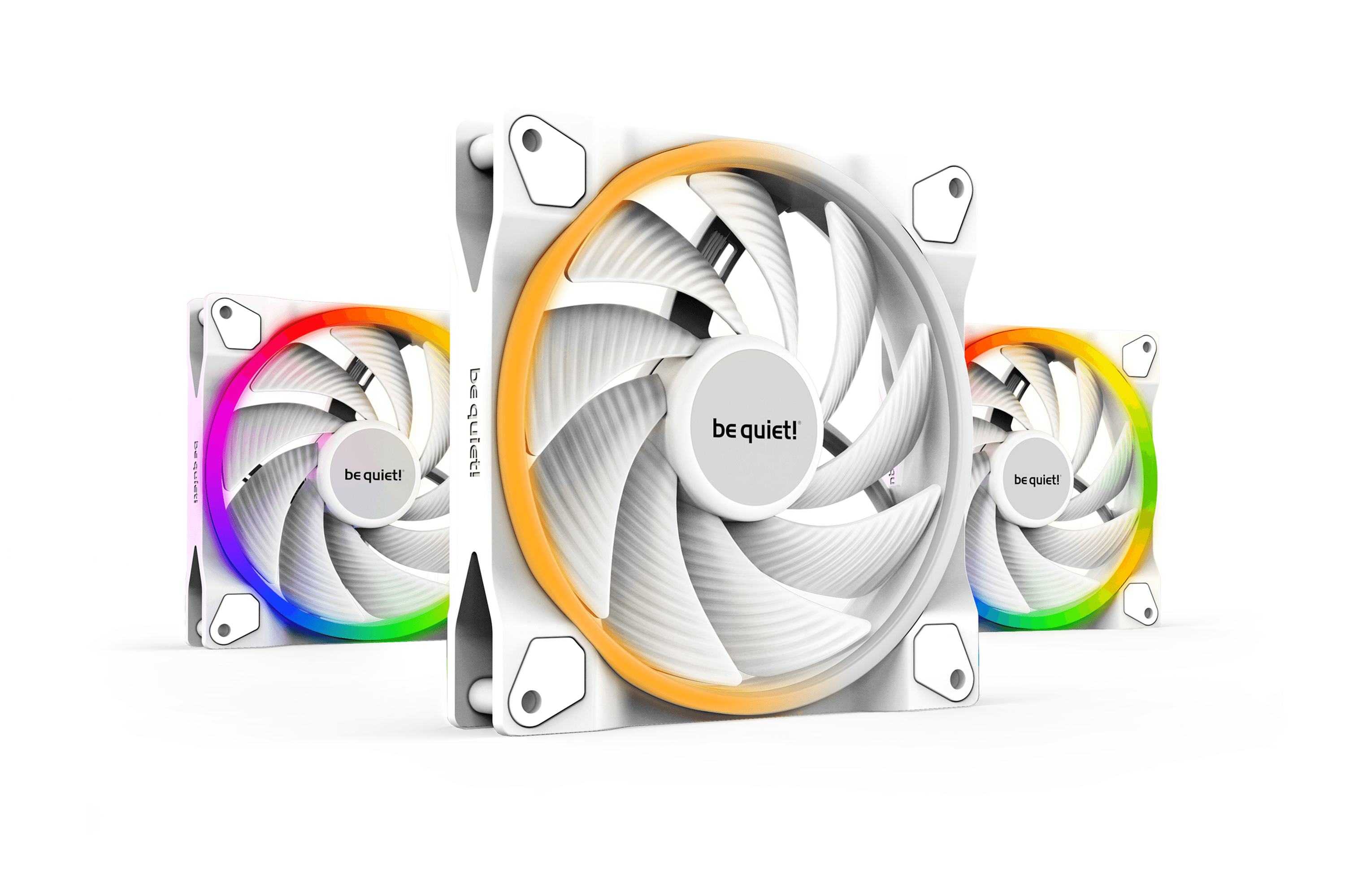 Be Quiet! Light Wings High-Speed 140mm PWM aRGB Case Fans, 9 Silence-Optimized Fan Blades, Up to 121.82 CFM Airflow & 2200 RPM Fan Speed, Rifle Bearing Technology, Triple Pack, White | BL103 thumbnail 1