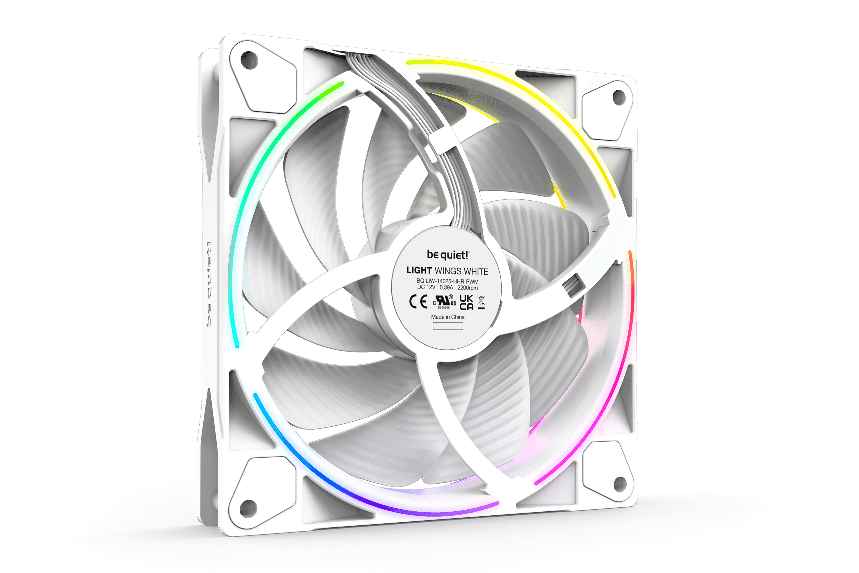 Be Quiet! Light Wings High-Speed 140mm PWM aRGB Case Fans, 9 Silence-Optimized Fan Blades, Up to 121.82 CFM Airflow & 2200 RPM Fan Speed, Rifle Bearing Technology, Triple Pack, White | BL103 thumbnail 2