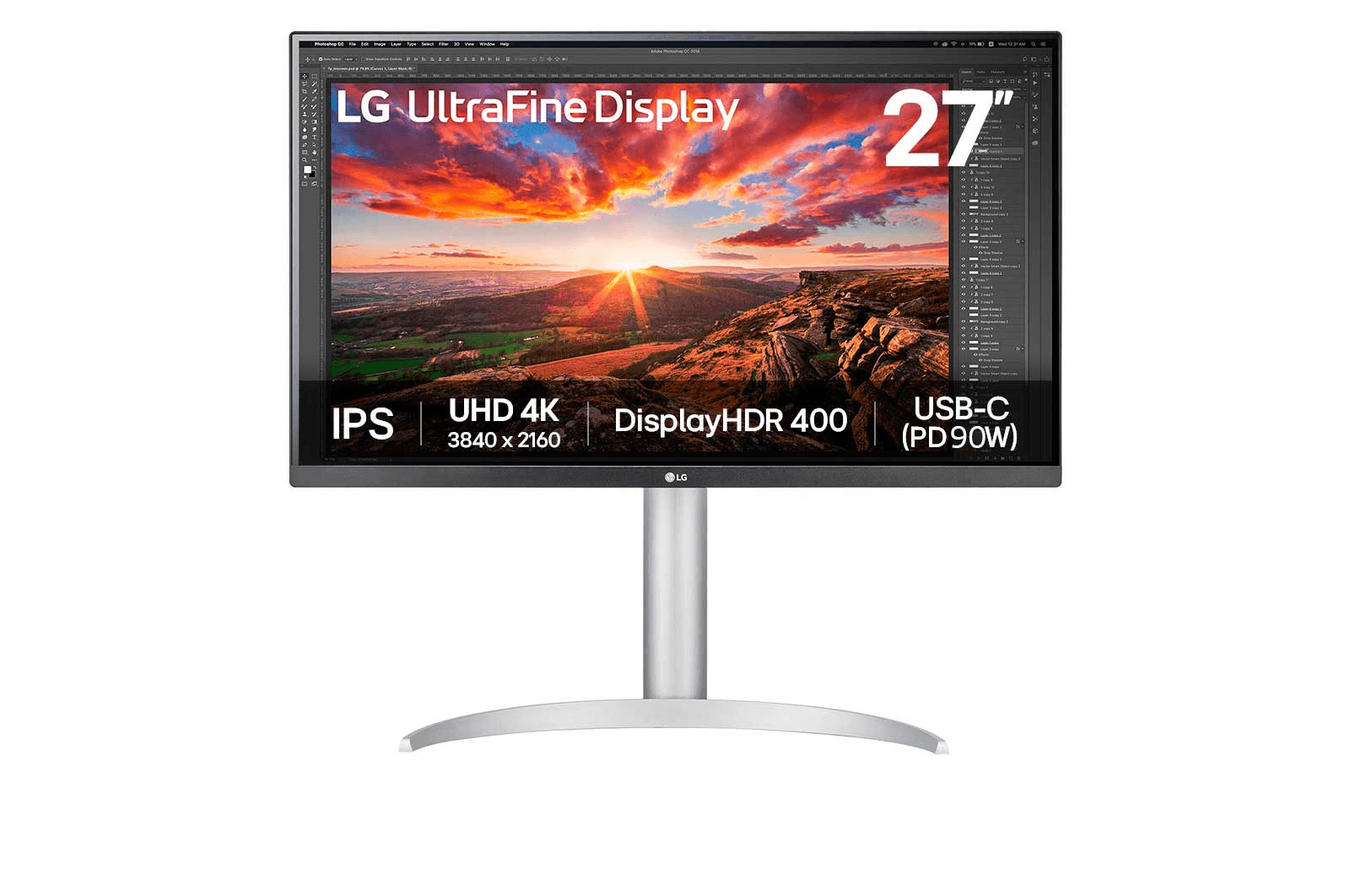 LG 27UP850K-W 27-inch UHD 4K IPS Monitor with VESA DisplayHDR™ 400, 3840 x 2160 60Hz, 5ms (GtG at Faster), IPS, DCI-P3 95% (Typ.), Tilt, height and pivot adjustable stand thumbnail 1