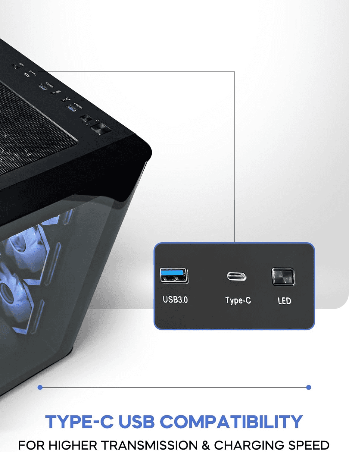 Tortox Curvo Gaming PC Black Case ATX/M-ATX/ITX Gaming PC Case with 7x 120mm ARGB PWM Case Fans, 360MM Radiator Support, Type-C USB Port thumbnail 6