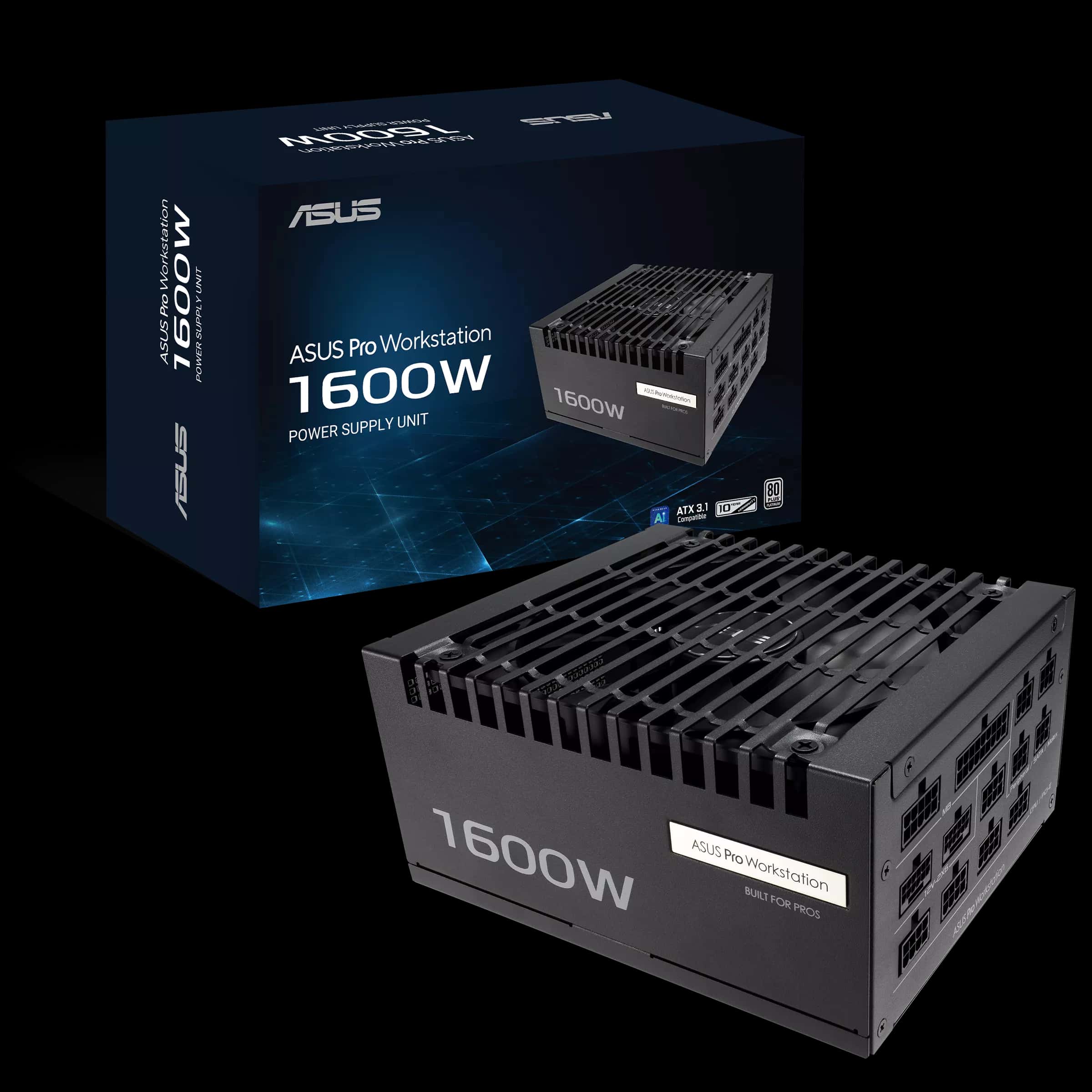 ASUS Pro WS 1600W Platinum Power Supply (PSU), ATX 3.1 Compatible, PCIe 5.1 Ready, Heavy-duty PSU, 80 PLUS Platinum certified, Dual-ball fan bearings | 90YE00Z2-B0NA00 thumbnail 1