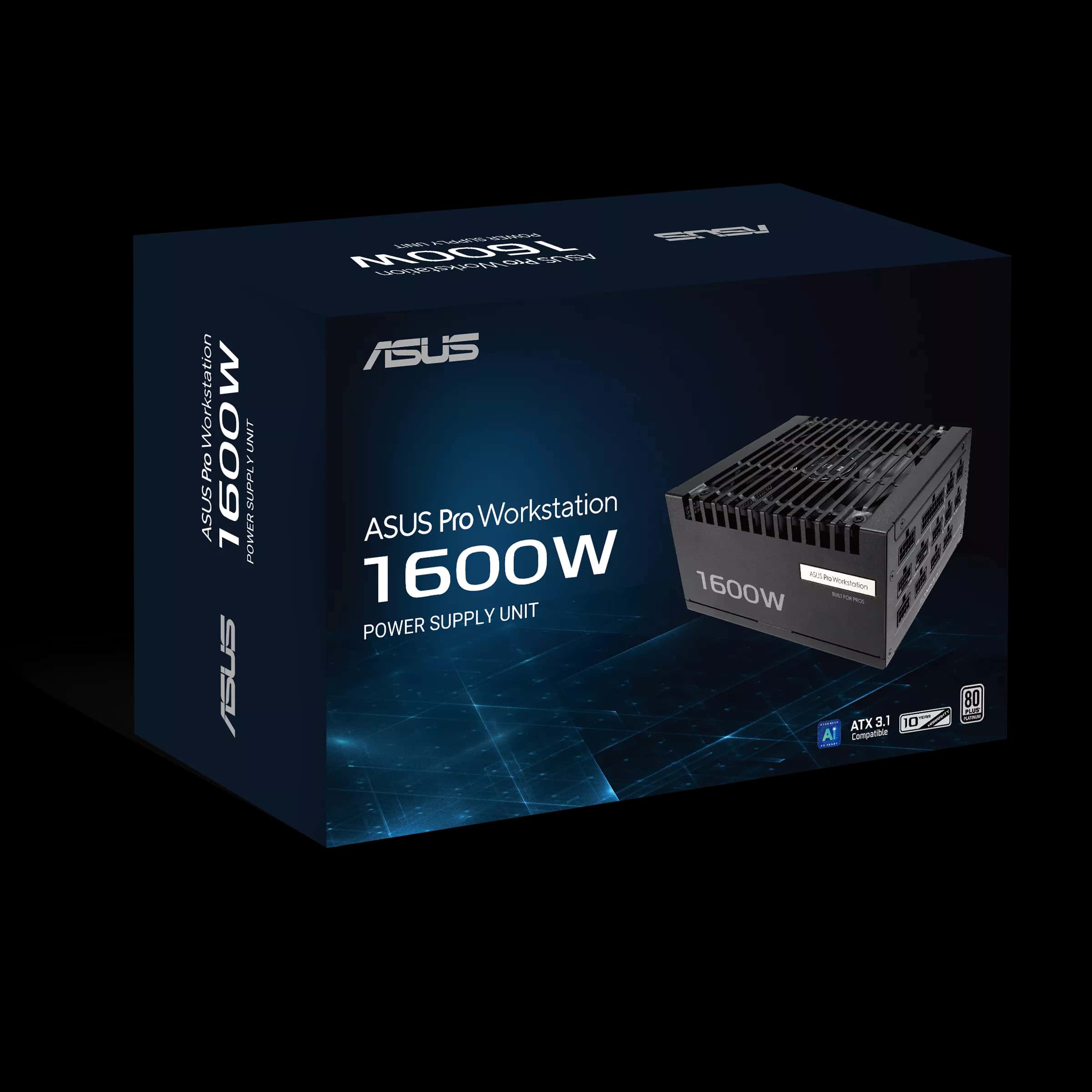 ASUS Pro WS 1600W Platinum Power Supply (PSU), ATX 3.1 Compatible, PCIe 5.1 Ready, Heavy-duty PSU, 80 PLUS Platinum certified, Dual-ball fan bearings | 90YE00Z2-B0NA00 thumbnail 3