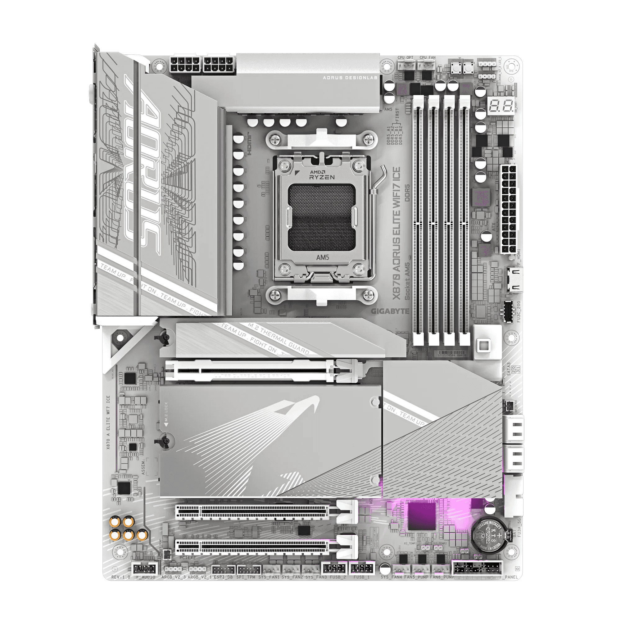 GIGABYTE X870 AORUS ELITE WIFI7 ICE Motherboard, AMD AM5, PCIe 5.0, DDR5 8200(OC), Wi-Fi 7, 2.5GbE LAN, Dual USB4 | X870 A ELITE WF7 ICE thumbnail 3