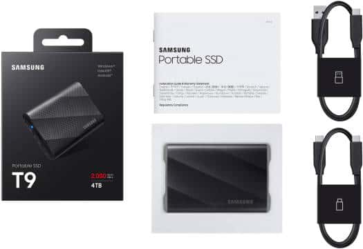 SAMSUNG 4TB T9 USB-C 3.2 Gen 2x2 Portable SSD, Up to 2000 MB/s Sequential Read Speed & 2000 MB/s Seq Write Speed, PCIe NVMe Technology, 256-Bit AES, Universal Compatibility, Black | MU-PG4T0B/WW thumbnail 2