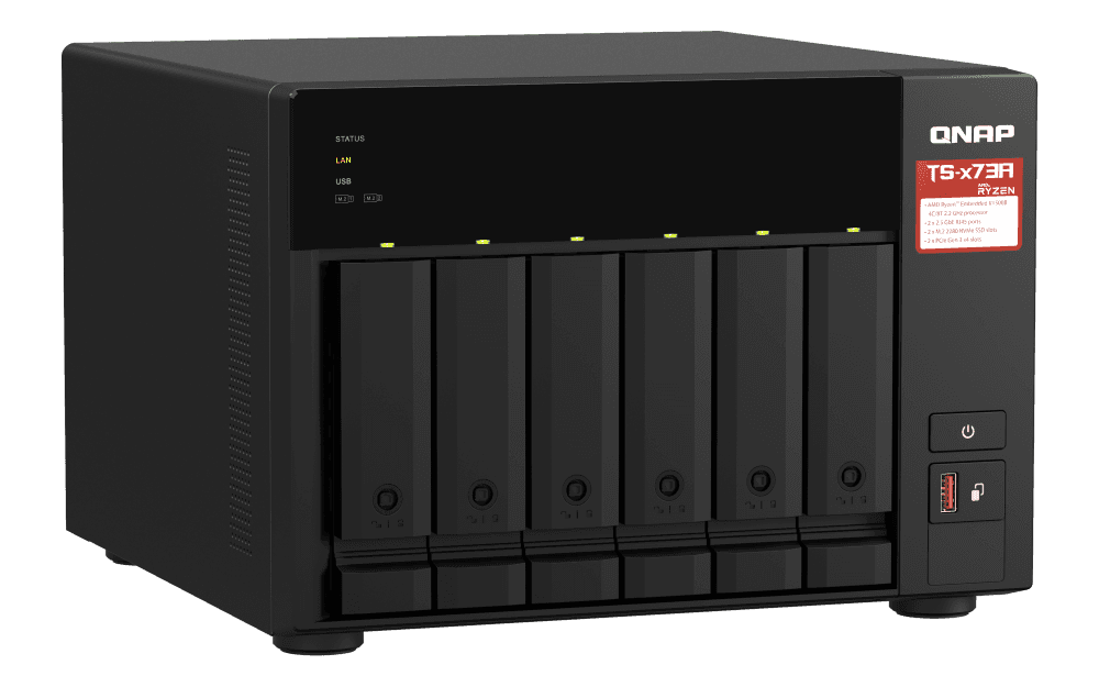 Qnap 6-Bay NAS, AMD Ryzen Embedded V1000 4 CPU, 8 GB DDR4 Memory, 6 x 3.5-inch SATA 6Gb/s, 3Gb/s, 2 PCIe Slot, USB 3.2 Gen 2 (10Gbps) Port, 250W PSU | TS-673A-8G thumbnail 2