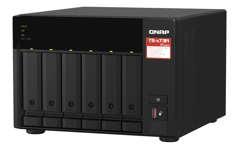 Qnap 6-Bay NAS, AMD Ryzen Embedded V1000 4 CPU, 8 GB DDR4 Memory, 6 x 3.5-inch SATA 6Gb/s, 3Gb/s, 2 PCIe Slot, USB 3.2 Gen 2 (10Gbps) Port, 250W PSU | TS-673A-8G thumbnail 4