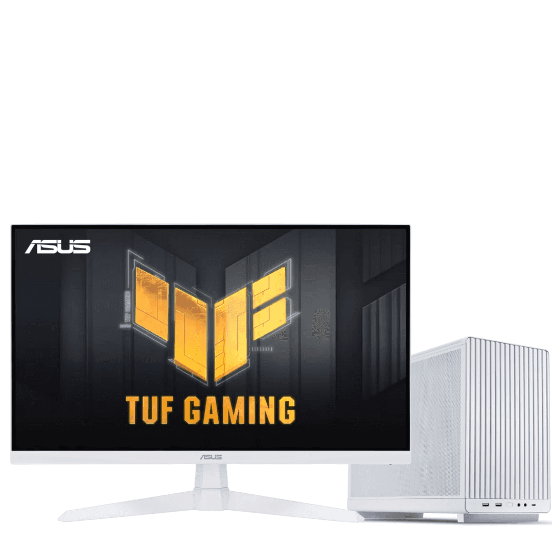 ASUS Powered Mini AMD Rendering and Gaming PC With 27 Inch Monitor, AMD Ryzen 9 7950X3D, DUAL 4070 SUPER White 12GB, 64GB (2x32GB) 6000MTs, 990 PRO 2TB NVMe, 850W thumbnail 2
