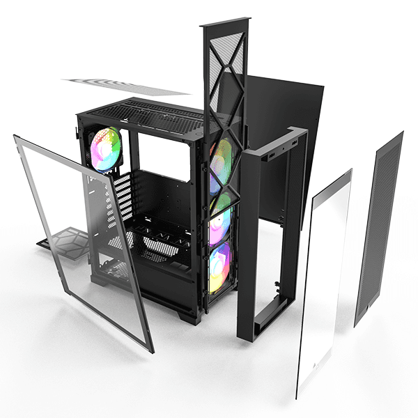 Montech AIR 1000 Premium Case, With Two Different Styled Toolless Quick Release Front Panels, All-Around Anti-Dust Design, 4x ARGB Fans Pre-installed, Easy Swivel Glass Side Panel, Ample upgrade space for High-end GPU and Motherboard | AIR 1000 Premium thumbnail 5