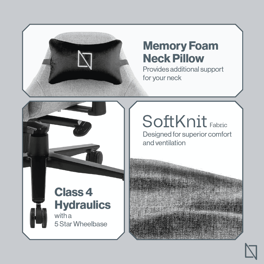 NAVO APEX CORE Gaming Chair, Breathable and Comfortable SoftKnit Fabric, Backrest Recline: 90-135??, Ideal For Gamers, Office Workers | GREY thumbnail 3