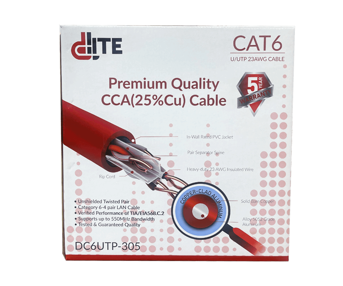 Dlite CAT6 23AWG CCA 25% Cu U/UTP CAT6 PVC Network Cable 305 Meters | Dlite DC6UTP-305 thumbnail 2
