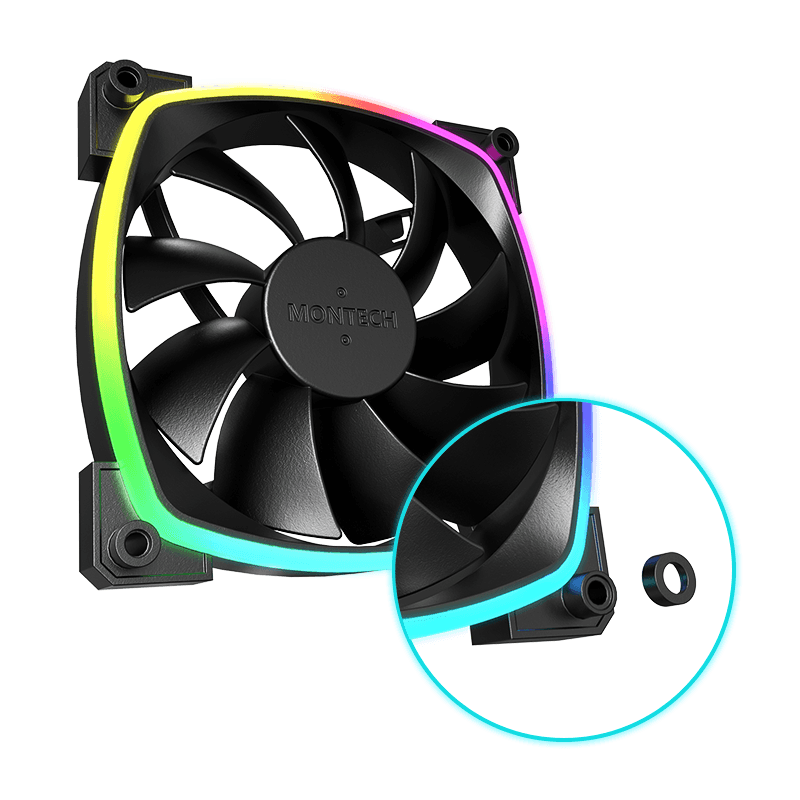 MONTECH AX120 PWM ARGB PC FAN, Black 120mm Fan, 800~1600RPM (??10%), Rifle bearing, 12V, 4-pin PWM + 3-pin ARGB | AX120 thumbnail 8