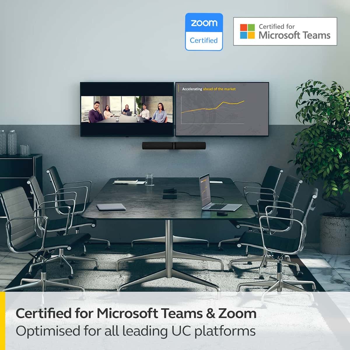 Jabra 8200-237 PanaCast 50 Panoramic 4K Video Bar - Conference Camera for Small & Medium Rooms with 180 Degree Field of View & 8 Microphones - UK Power Supply - Black thumbnail 4