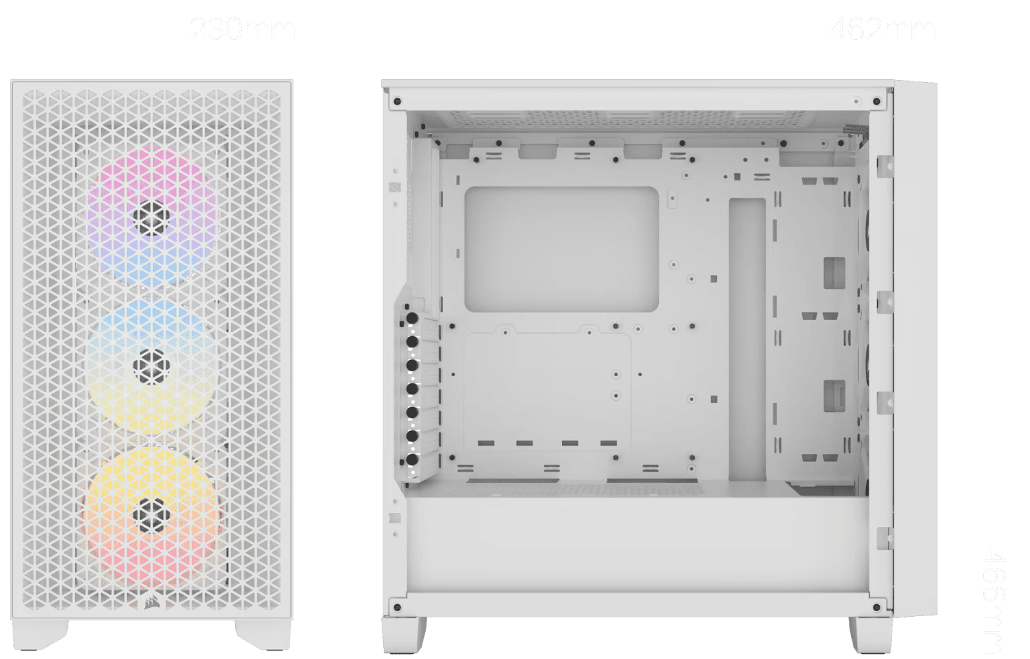 Corsair 3000D RGB AIRFLOW Mid-Tower PC White Case, Tempered Glass, Fits up to 8x 120mm fans and up to 360mm radiators, 3x AR120 RGB fans, Fits four-slot graphics cards up to 360mm in length | CC-9011256-WW thumbnail 3