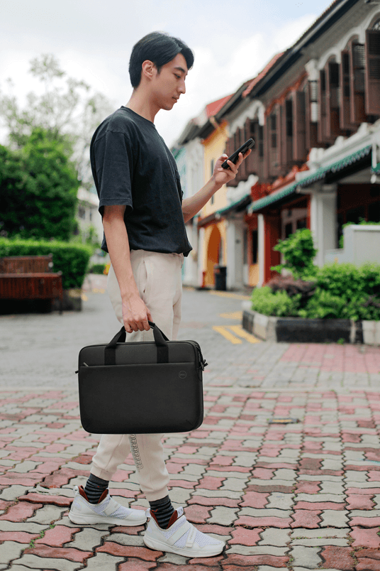 Dell EcoLoop Pro Briefcase 15, 840D fabric, 4.3 in x 11.4 in, Fits most Dell screen sizes up to 15.6",  100% recycled ocean-bound plastic, Weather-resistant, adjustable shoulder strap, luggage pass through, reflective accent thumbnail 4