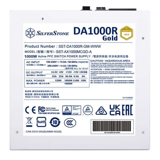 SILVERSTONE DA1000R 1000W WHITE CYBENETICS GOLD POWER SUPPLY ,ATX 3.0, PCIE 5.0, FULL MODULAR, SST-DA1000R-GM-WWW thumbnail 5